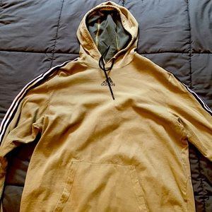 Adidas Hoodie Size L Color Green with white strips on the side of sleeves